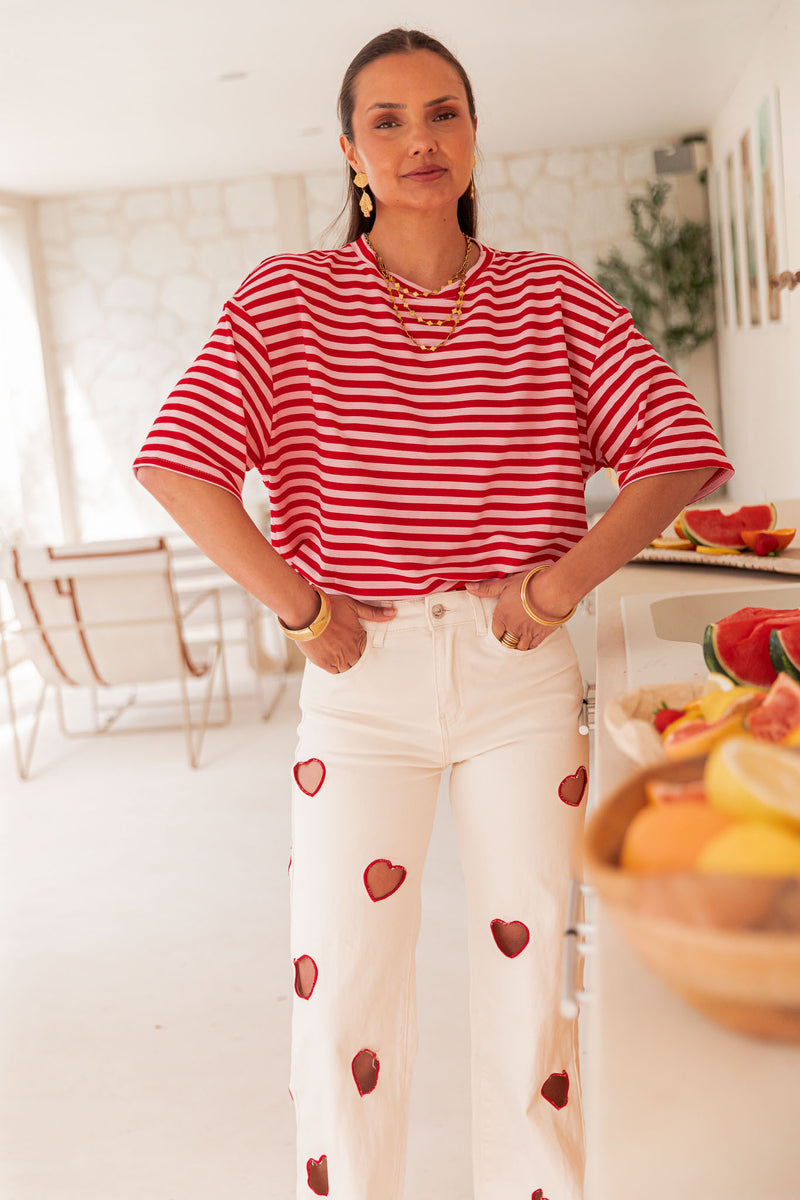 TINO Rayé Rouge - T-Shirt Coeur
