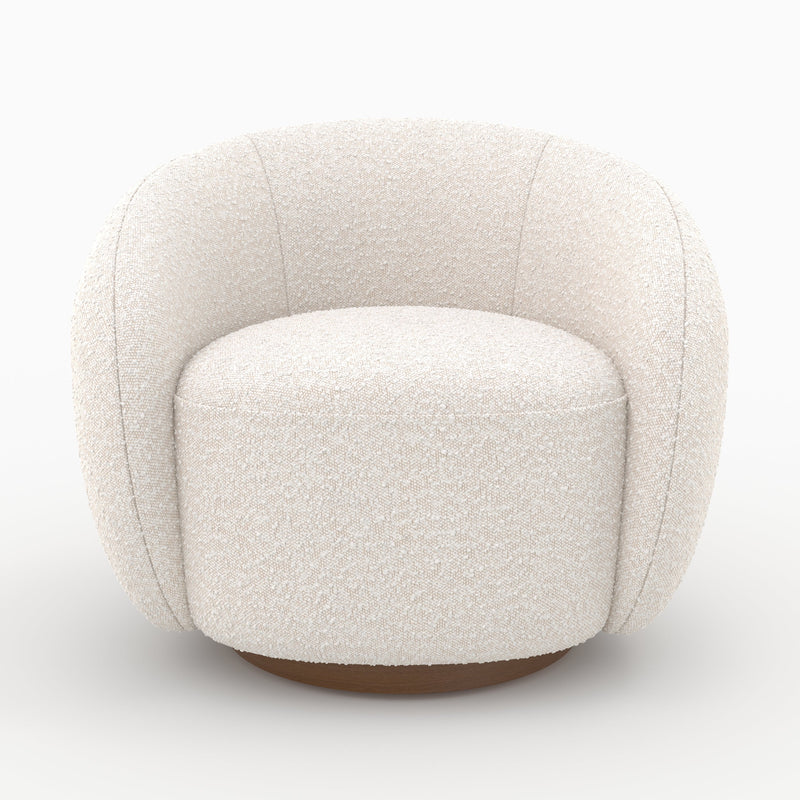 Fauteuil pivotant Naya en tissu bouclé blanc