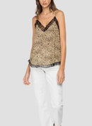 Replay - Top À Dentelle Imprimé Animal - Beige Black - Femme