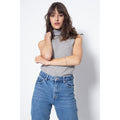 Top de cuello alto sin mangas Capucin gris jaspeado, punto jersey, 100% cachemira, 2 hilos - Mujer