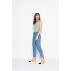 Top de cuello alto sin mangas Capucin gris jaspeado, punto jersey, 100% cachemira, 2 hilos - Mujer