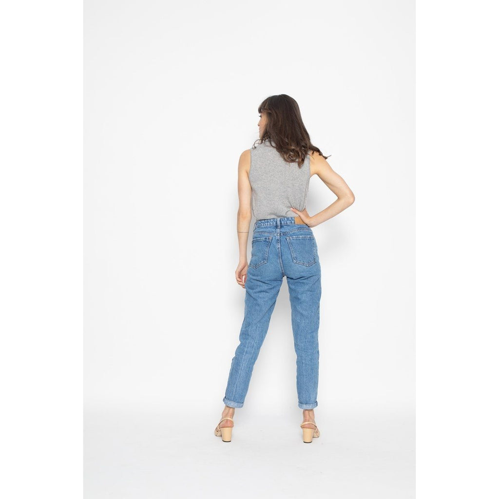 Top de cuello alto sin mangas Capucin gris jaspeado, punto jersey, 100% cachemira, 2 hilos - Mujer