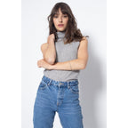 Top de cuello alto sin mangas Capucin gris jaspeado, punto jersey, 100% cachemira, 2 hilos - Mujer
