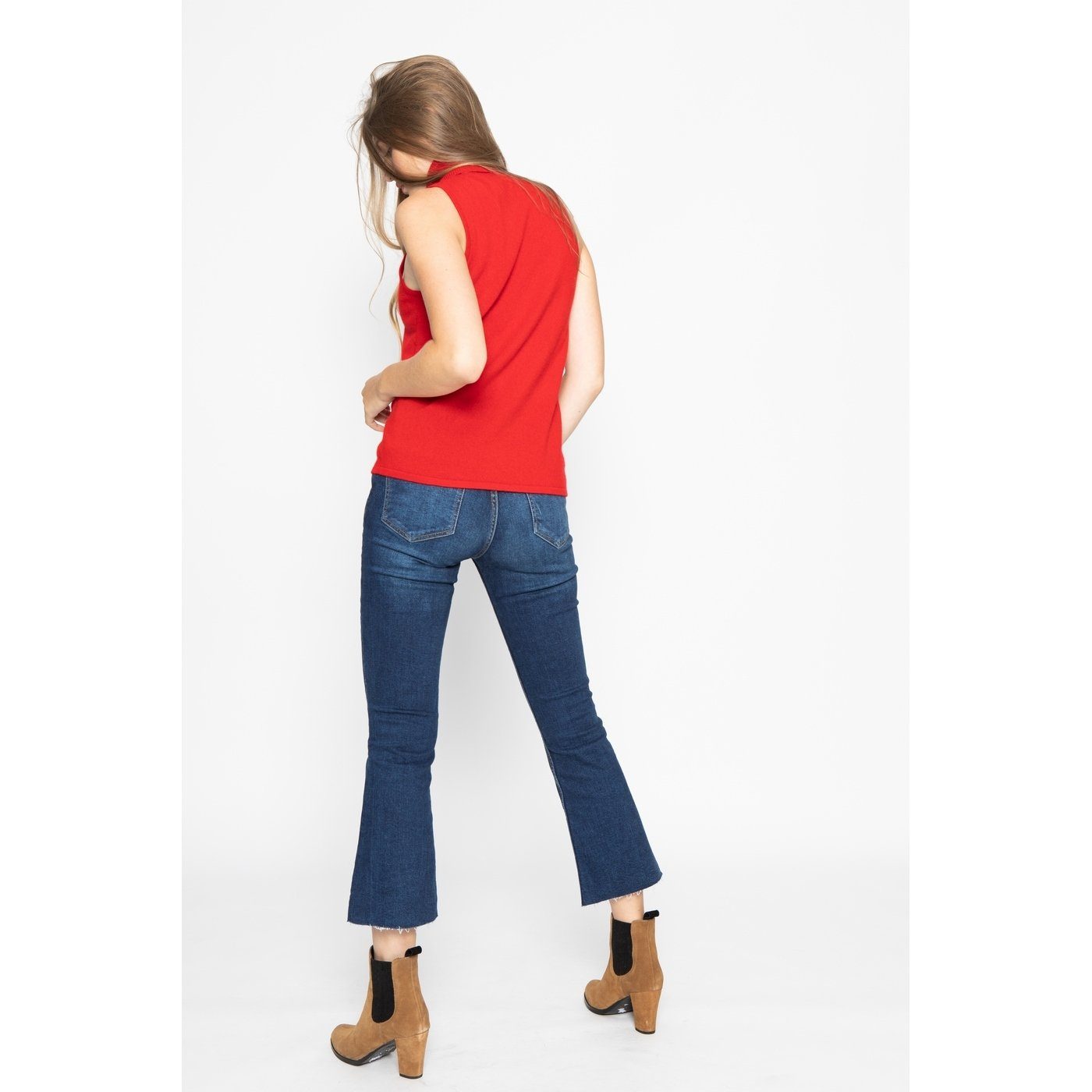 Top de Cuello Vuelto Sin Mangas Violeta Rojo, 100% Cachemira, 2 Hilos, Jersey - Mujer