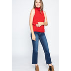 Top de Cuello Vuelto Sin Mangas Violeta Rojo, 100% Cachemira, 2 Hilos, Jersey - Mujer