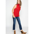 Top de Cuello Vuelto Sin Mangas Violeta Rojo, 100% Cachemira, 2 Hilos, Jersey - Mujer