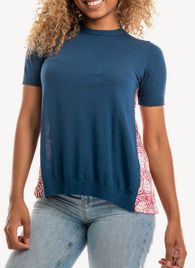 Trussardi - Top En Coton Avec Empiècements - Navy Blue - Femme