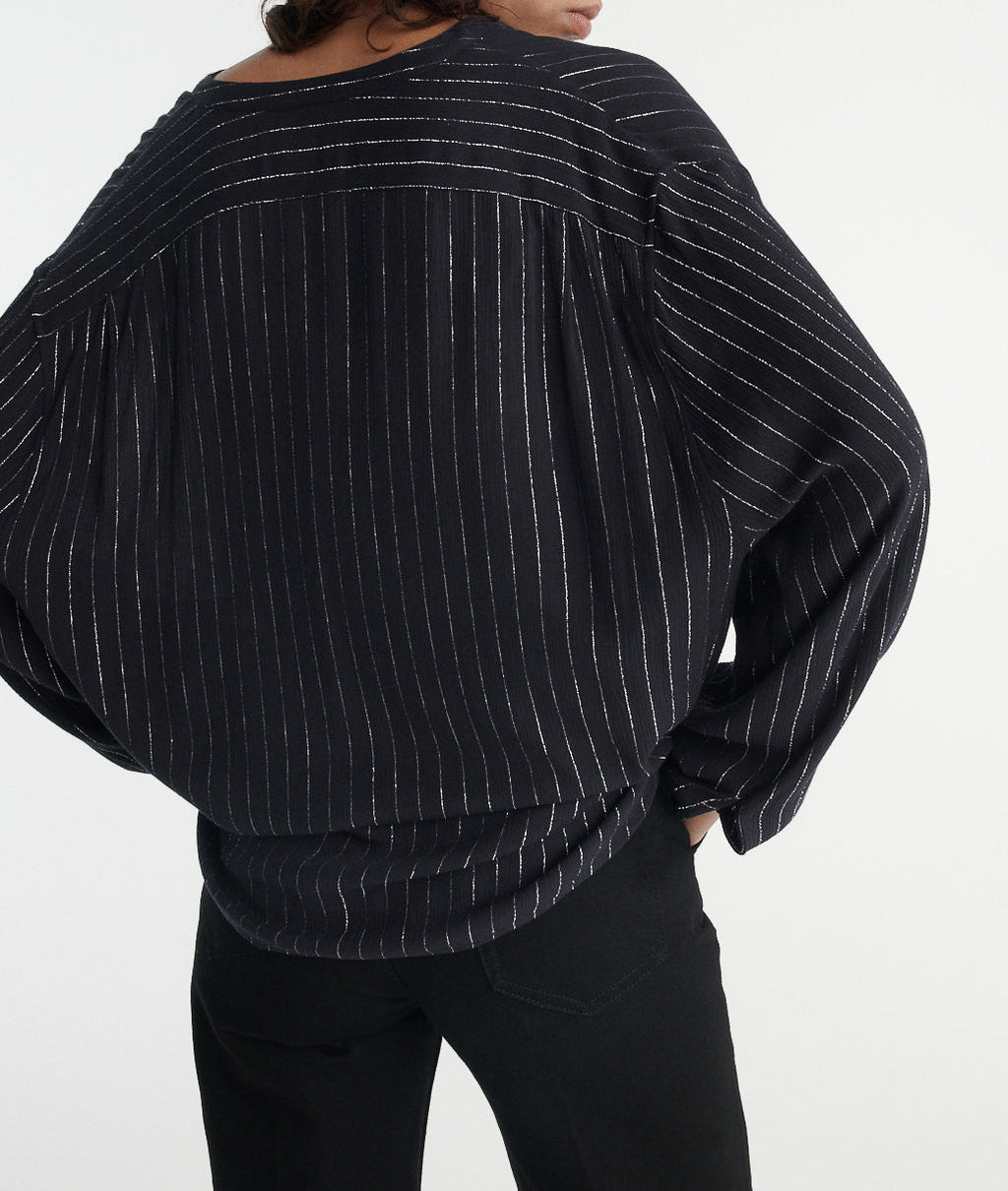 The Kooples - Top Fluide Bleu Marine À Rayures Argent - Femme