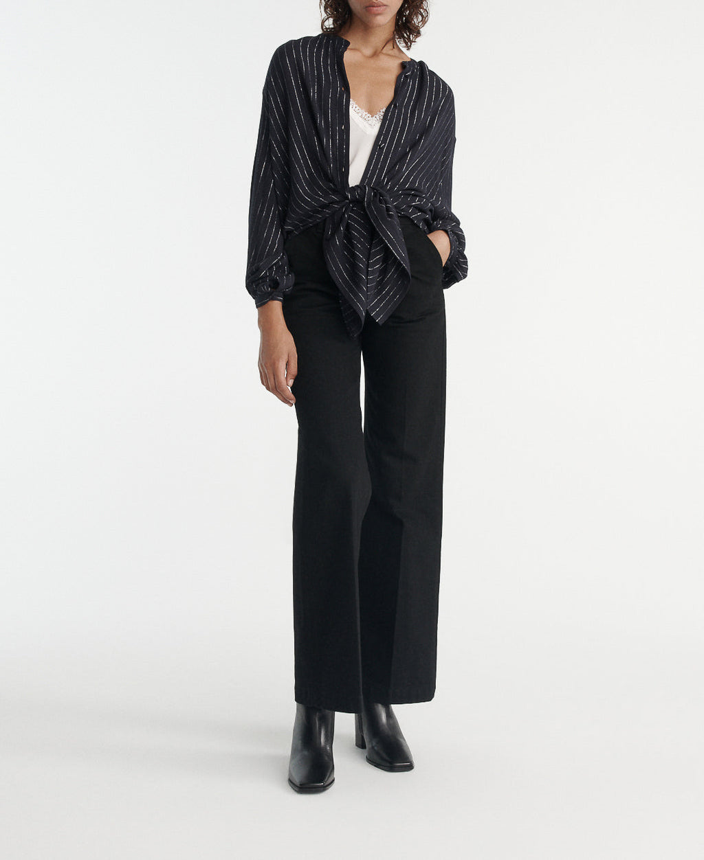 The Kooples - Top Fluide Bleu Marine À Rayures Argent - Femme