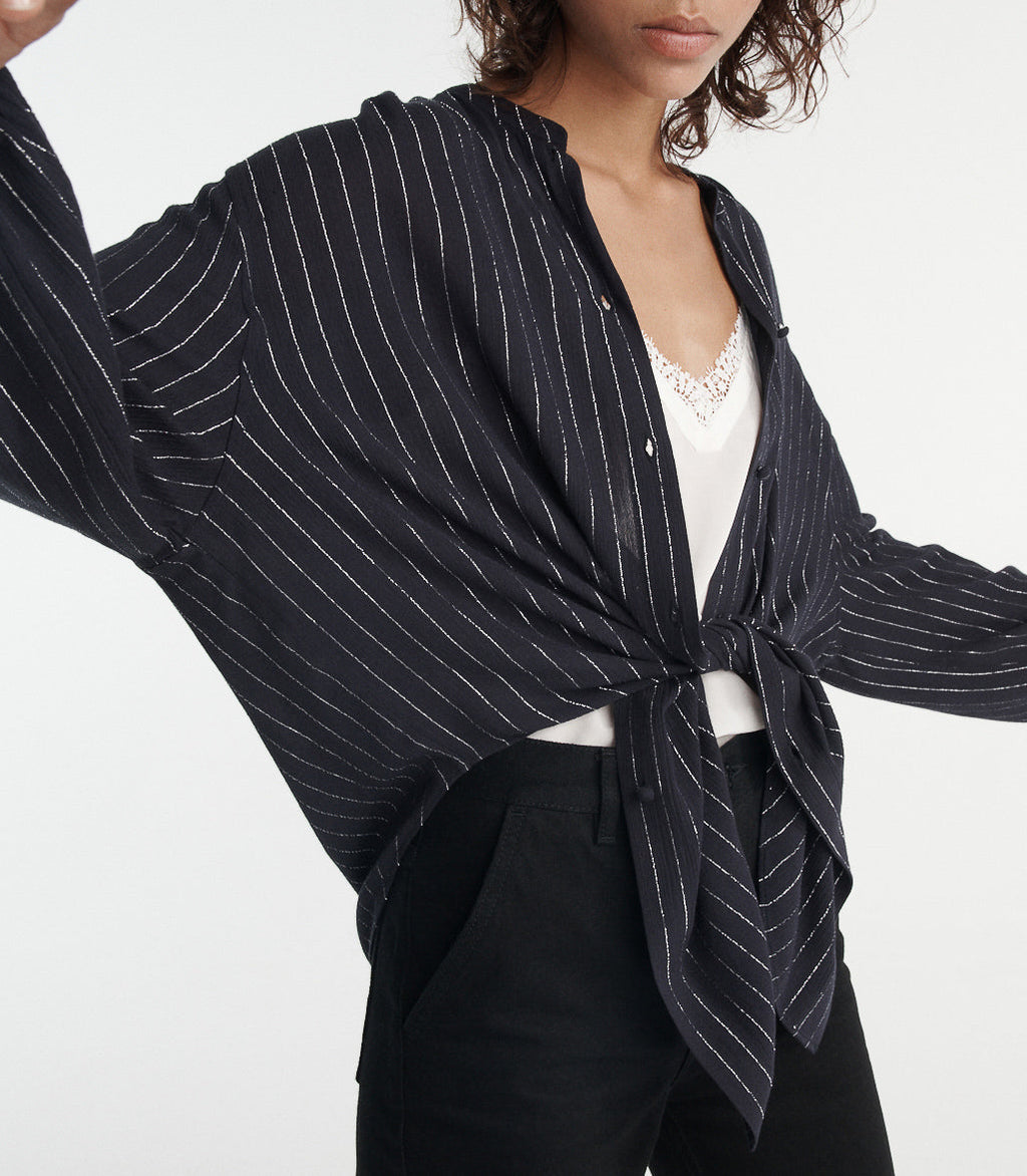 The Kooples - Top Fluide Bleu Marine À Rayures Argent - Femme