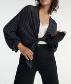 The Kooples - Top Fluide Bleu Marine À Rayures Argent - Femme