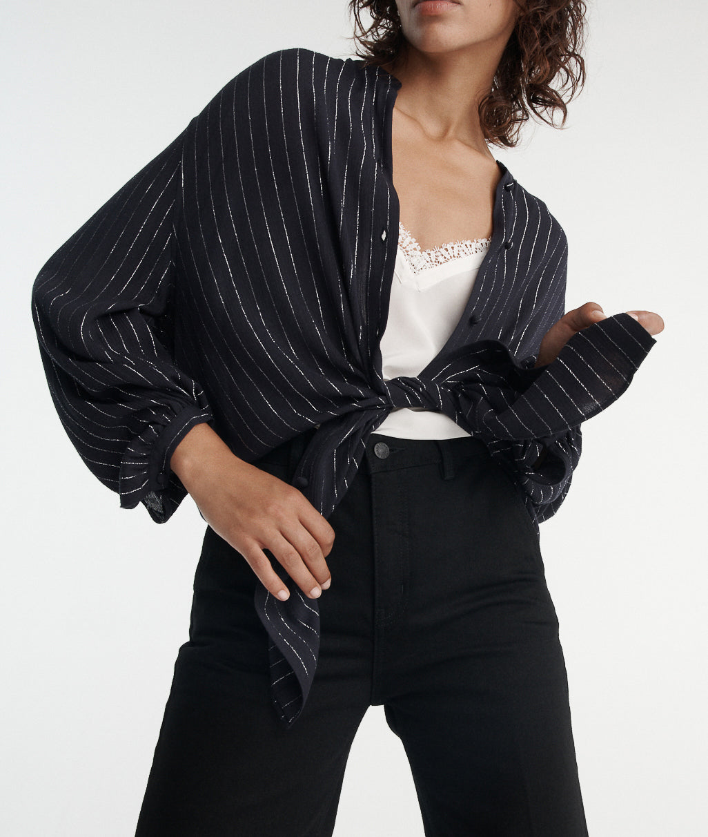 The Kooples - Top Fluide Bleu Marine À Rayures Argent - Femme