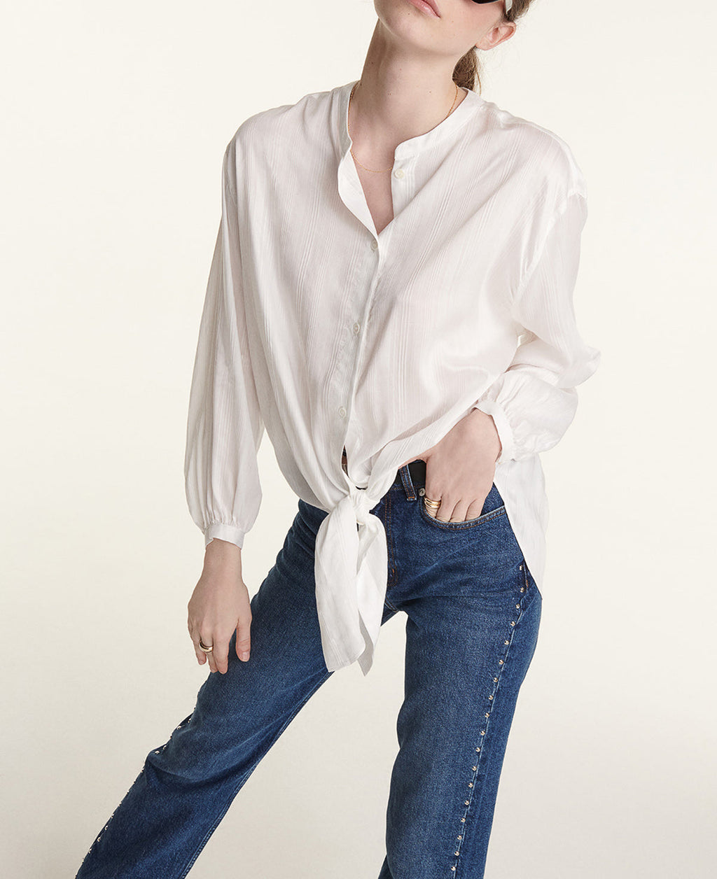 The Kooples - Ecru Fluid Top With Oversized Bow Detail - Women