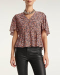 The Kooples - Top Fluide Rose Imprimé Fleuri Volants - Femme