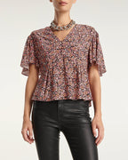 The Kooples - Top Fluide Rose Imprimé Fleuri Volants - Femme
