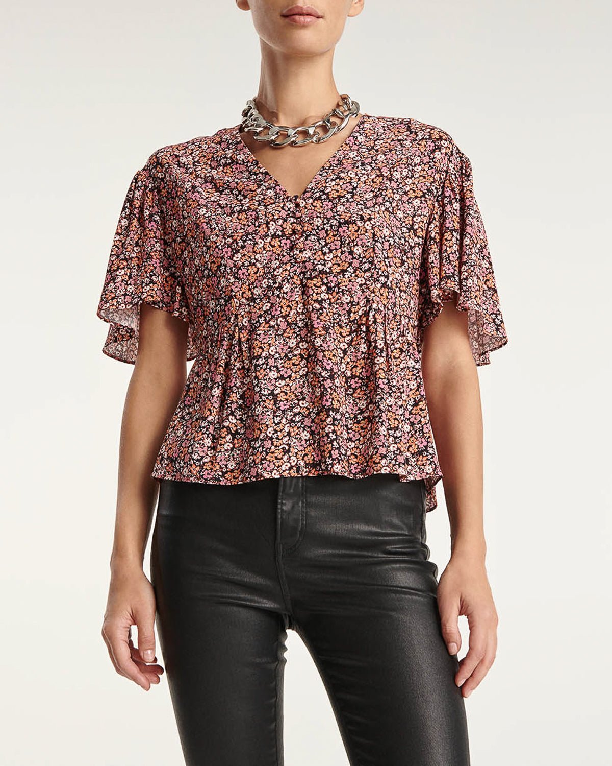 The Kooples - Top Fluide Rose Imprimé Fleuri Volants - Femme