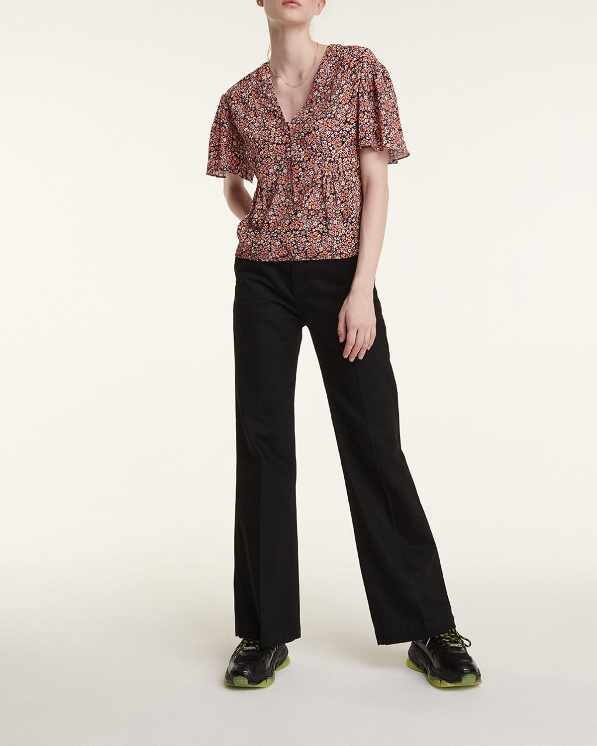 The Kooples - Top Fluide Rose Imprimé Fleuri Volants - Femme