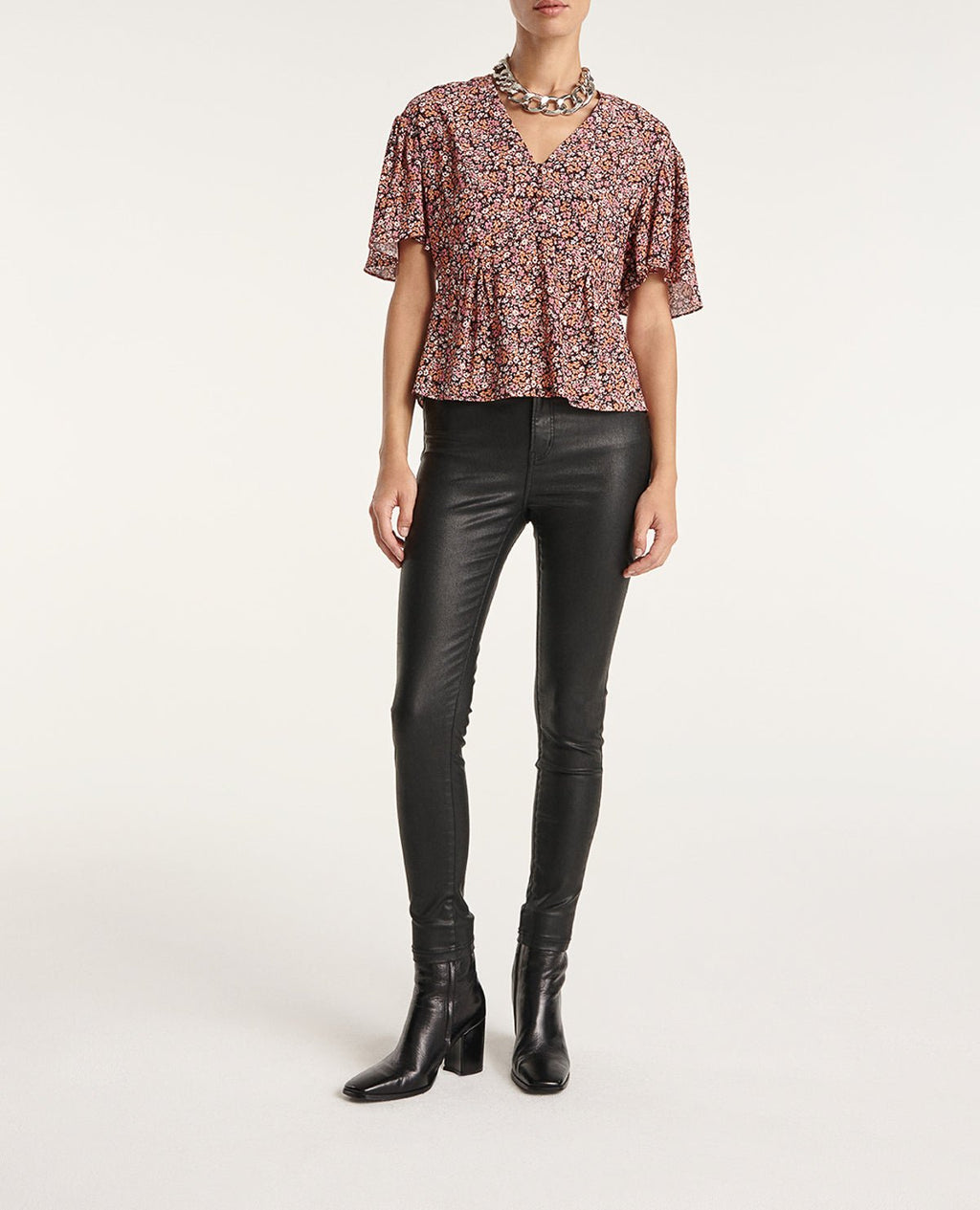 The Kooples - Top Fluide Rose Imprimé Fleuri Volants - Femme