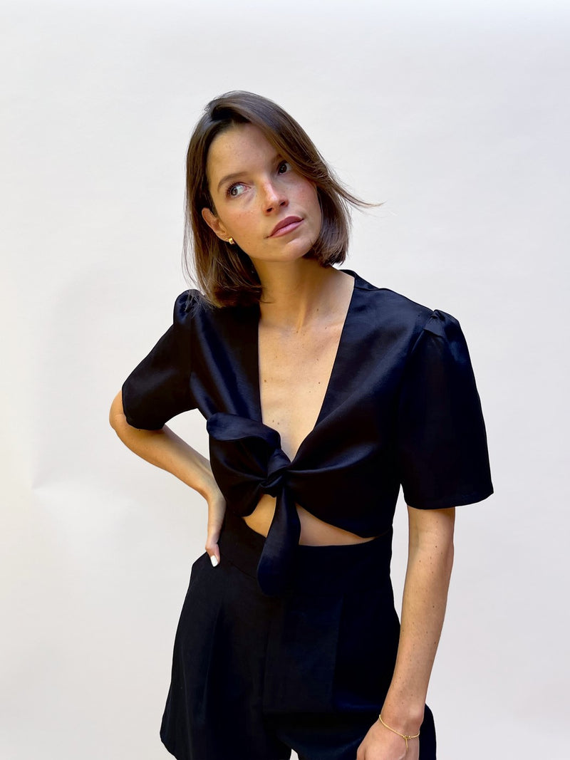 Top Jules de lino - Negro