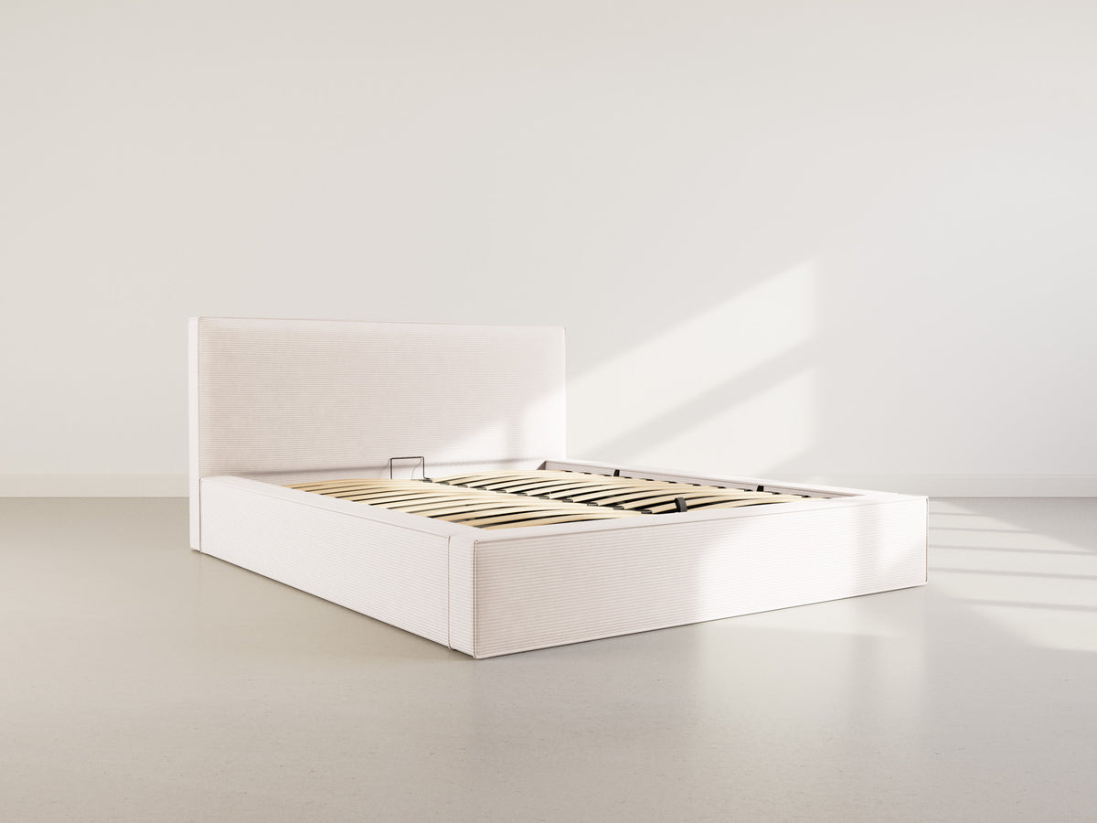 Topaze - Lit Coffre Sommier Inclus - Velours Côtelé - Beige