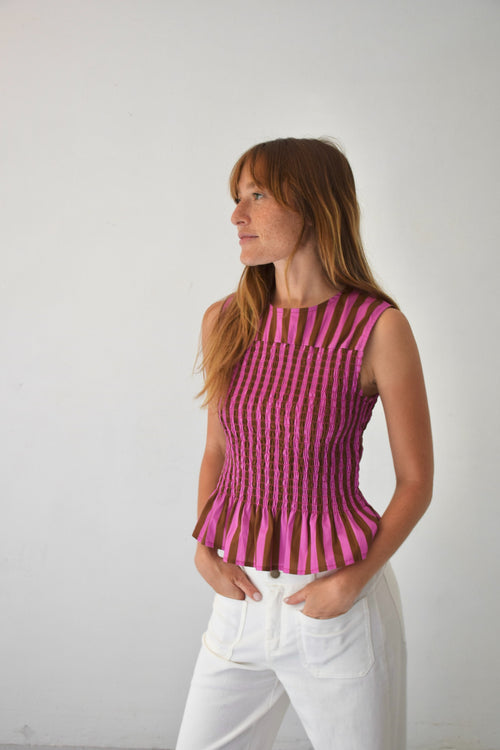Top Cora Rayas Brown and Pink