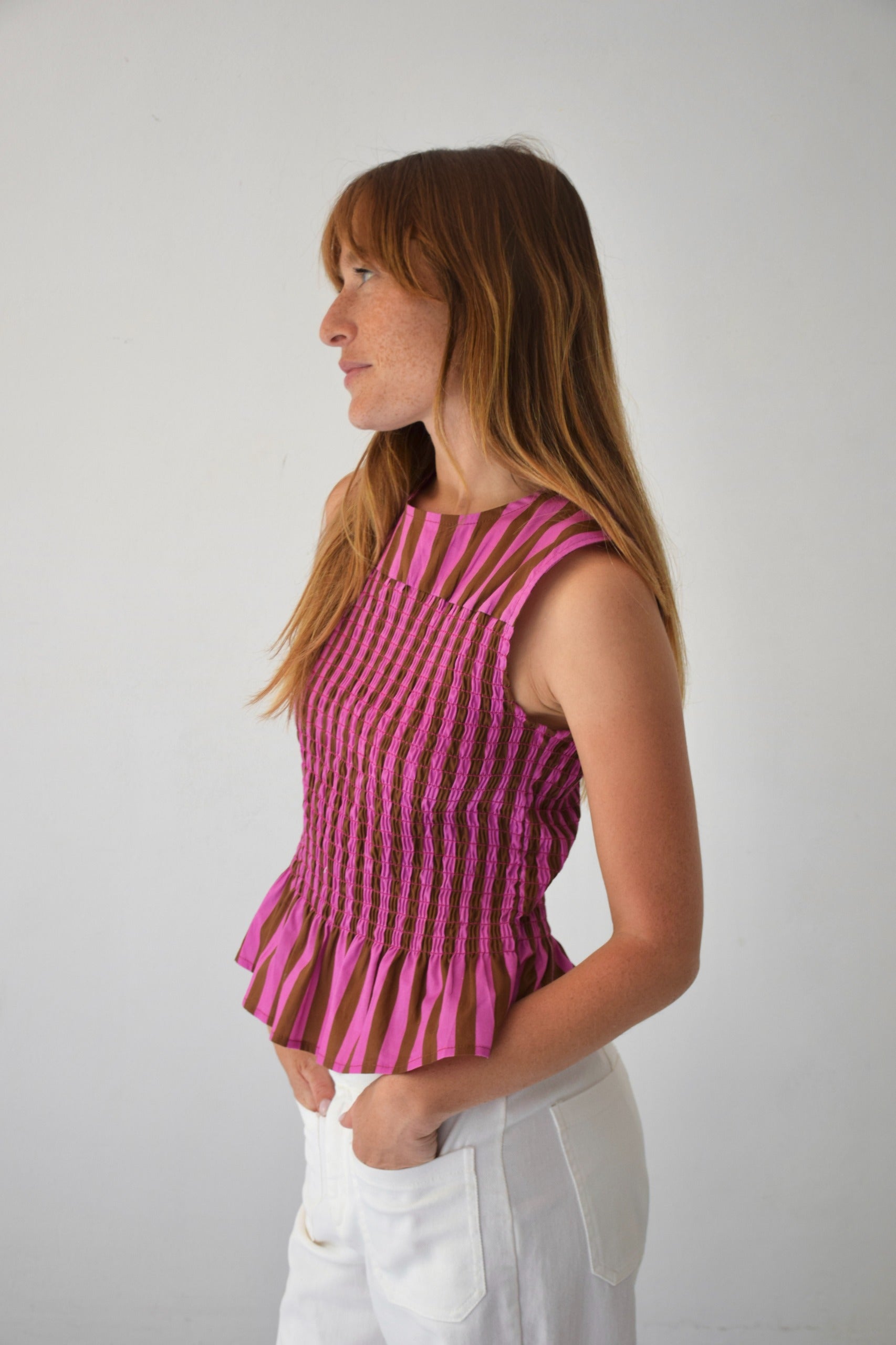 Top Cora Rayas Brown and Pink