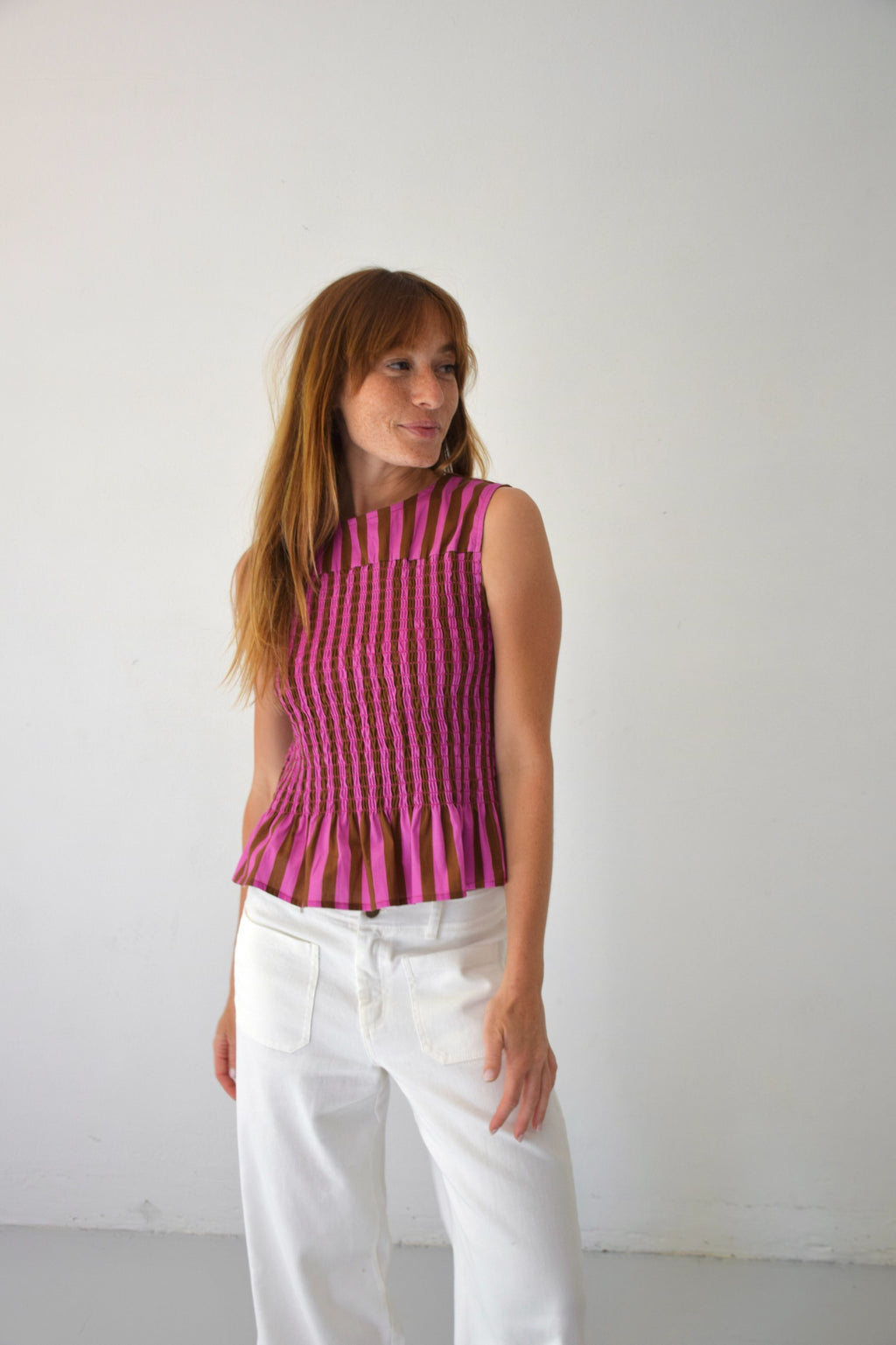 Top Cora Rayas Brown and Pink