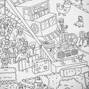 Illustration de la base de la Tour Eiffel à colorier avec rues de Paris, touristes et arbres