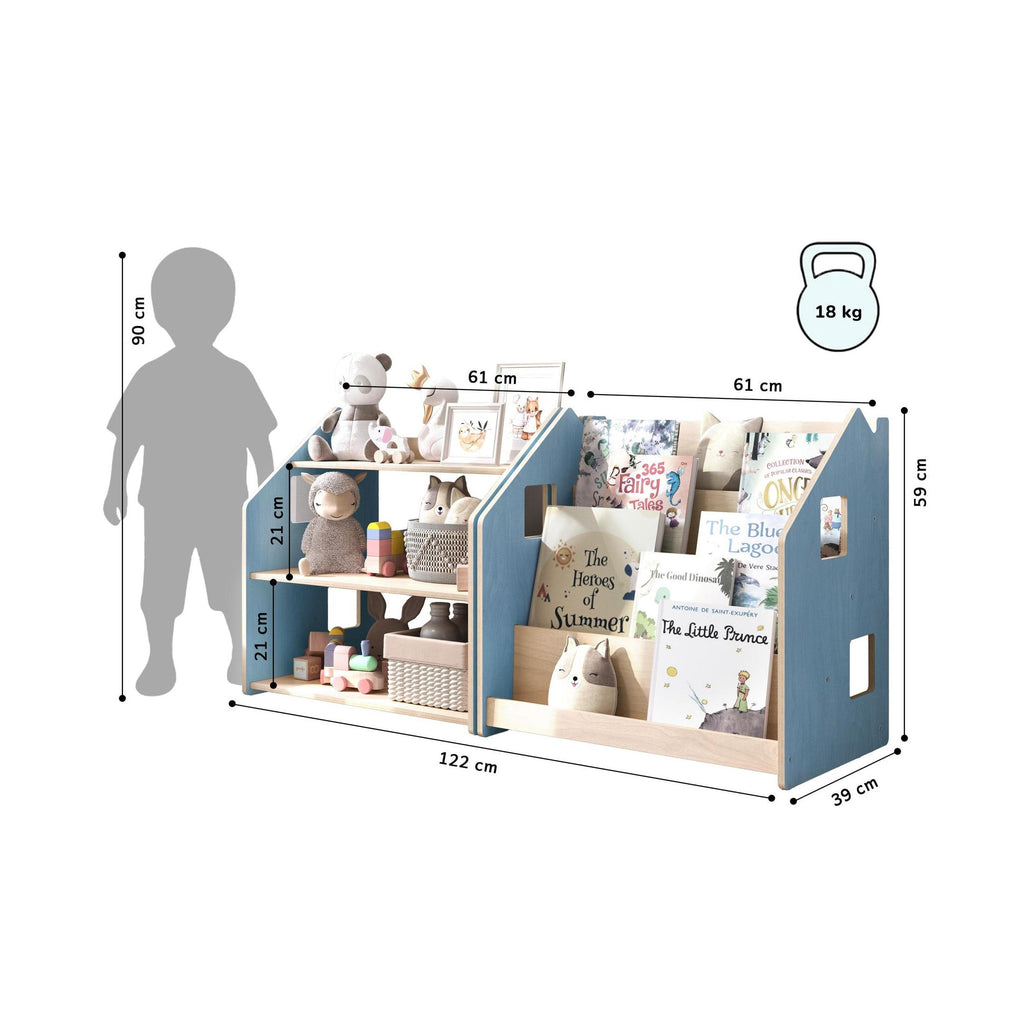 Bibliothèque & Étagère À Jouets Duo – Bleu Clair & Rose
