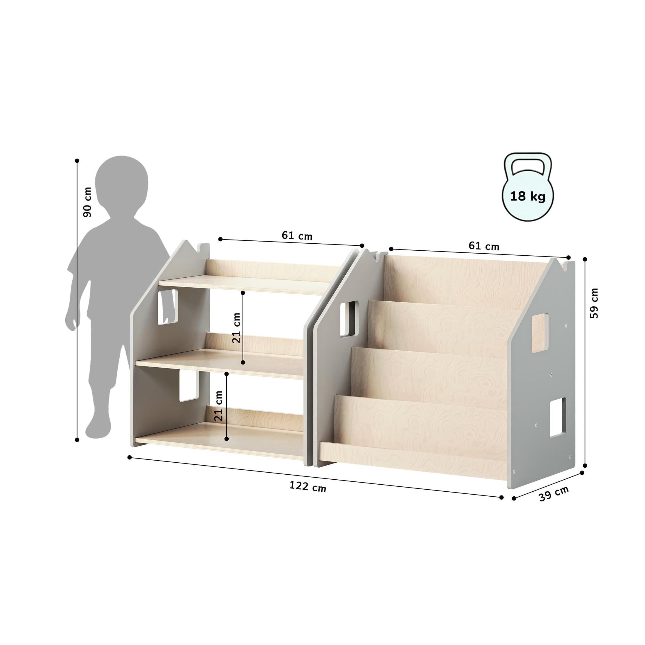 Bibliothèque & Étagère À Jouets Duo – Blanc & Gris