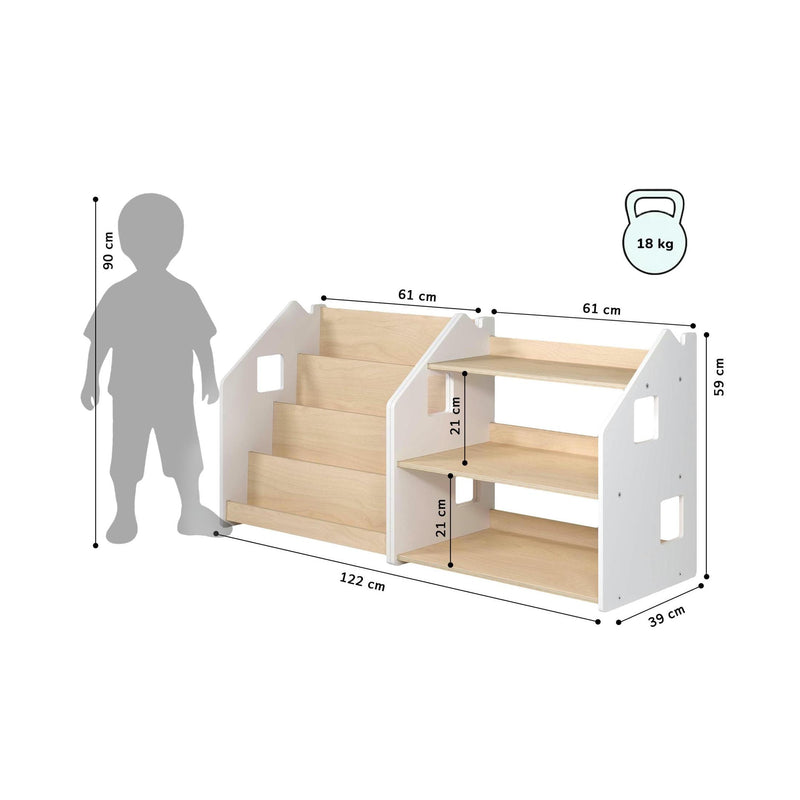 Bibliothèque & Étagère À Jouets Duo – Blanc & Gris