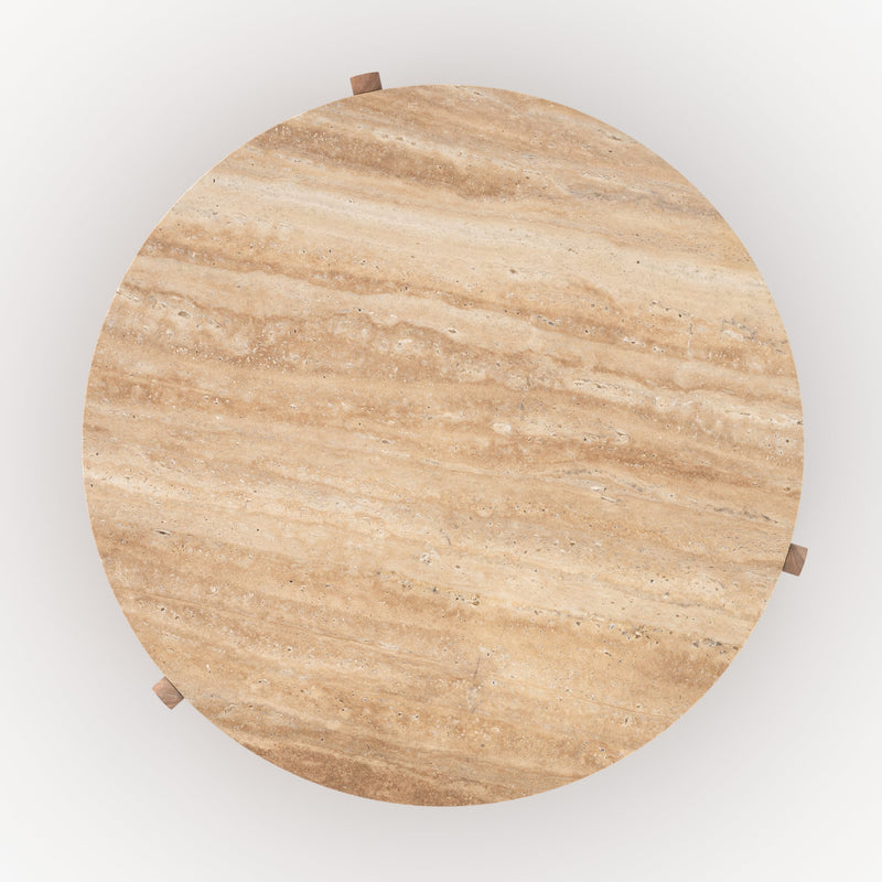 Table basse Sierra en travertin et bois D85 cm