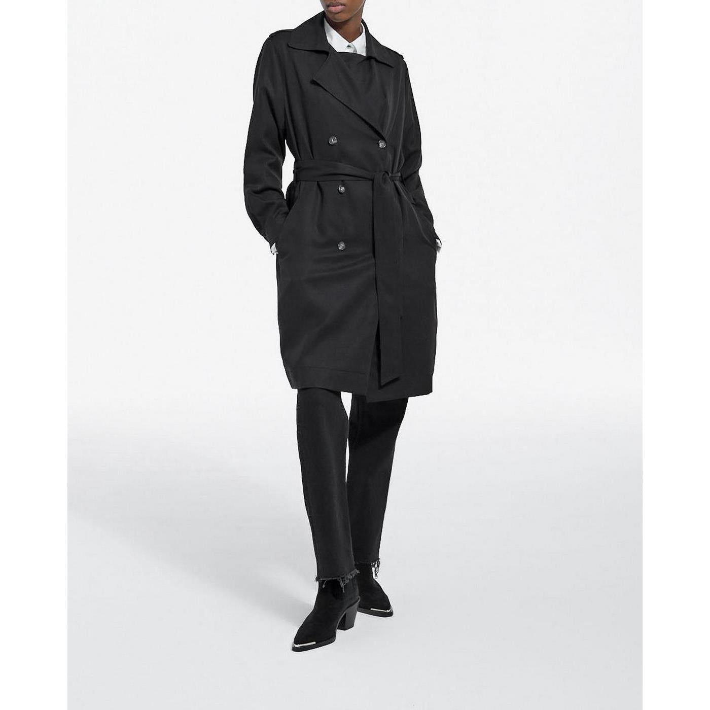 The Kooples - Trench Noir Tencel Élastique Dos - Femme