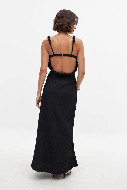 Twist Strap Open Back Maxi Dress-Black