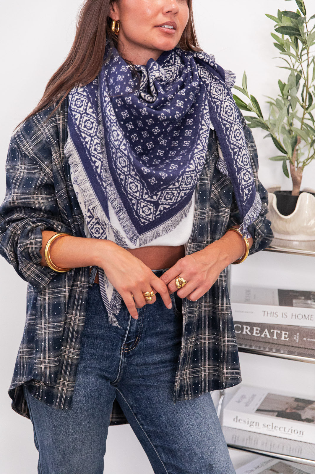 TYAM Blu navy - Sciarpa triangolare reversibile