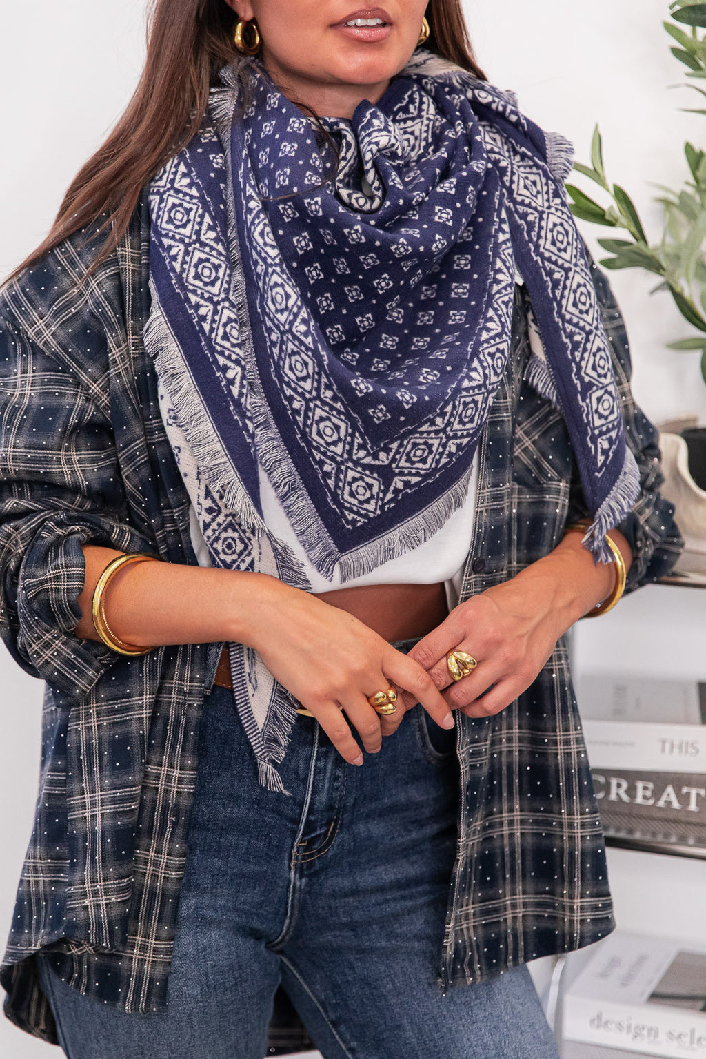 TYAM Blu navy - Sciarpa triangolare reversibile