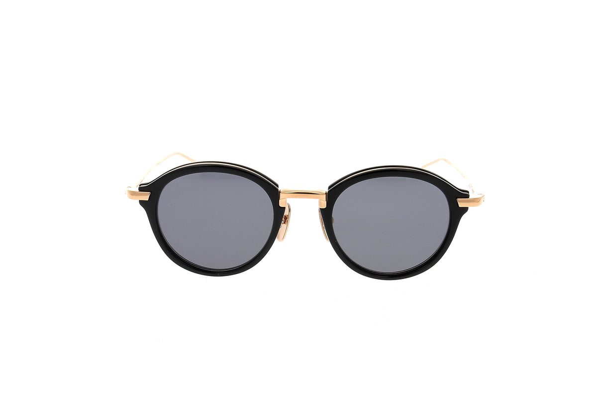 Luxury Eyewear – Occhiali da sole - Thom Browne, occhiali da sole rotondi neri e dorati, lenti grigio scuro