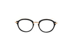 Luxury Eyewear – Occhiali da sole - Thom Browne, occhiali da vista rotondi neri e dorati, vista frontale su sfondo bianco