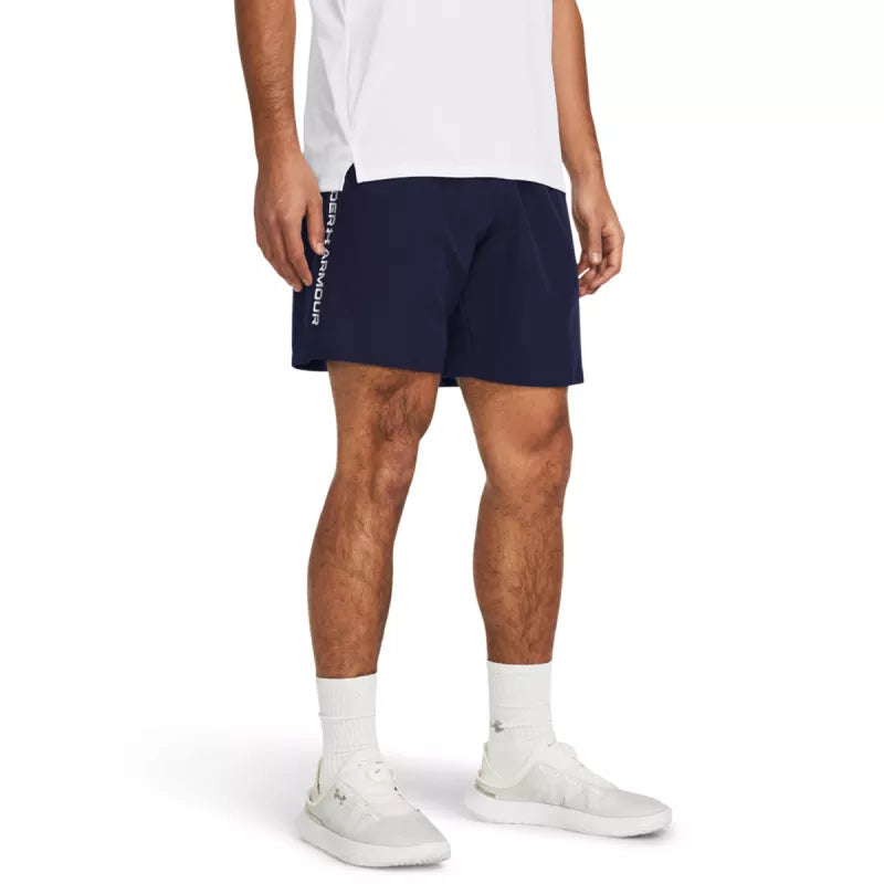 Tech Woven Wordmark Short - Navy Blue, White. - Man