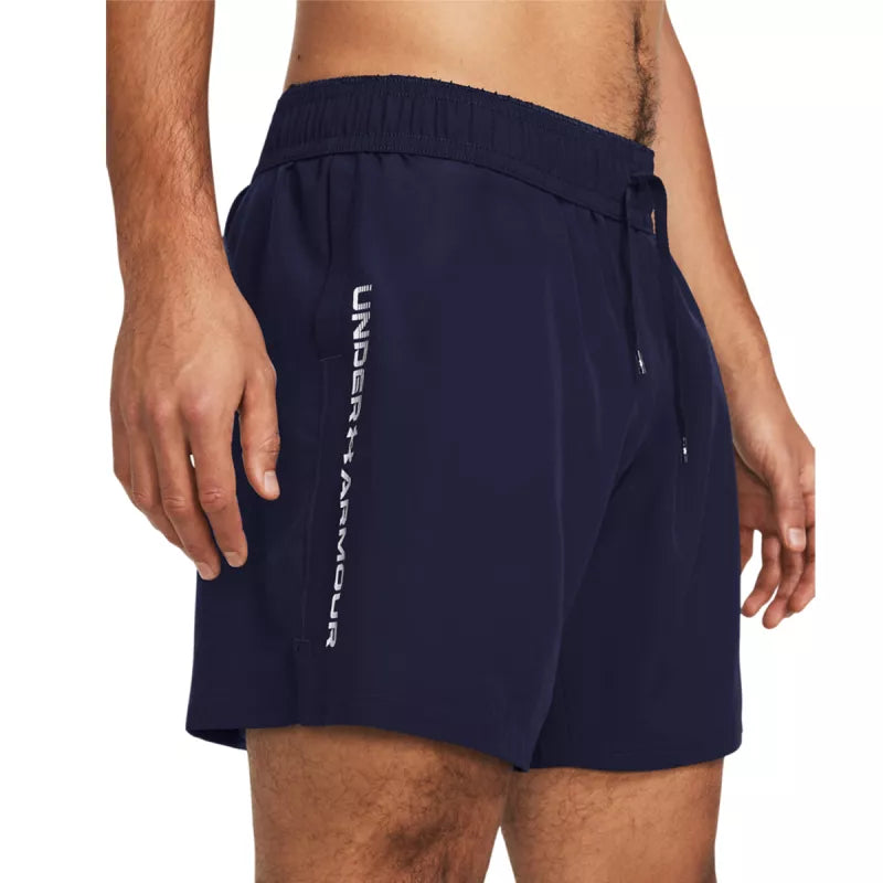 Tech Woven Wordmark Short - Navy Blue, White. - Man