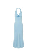 Robe Dos-Nu En Lin Mélangé Ornée De Fleurs – Bleu
