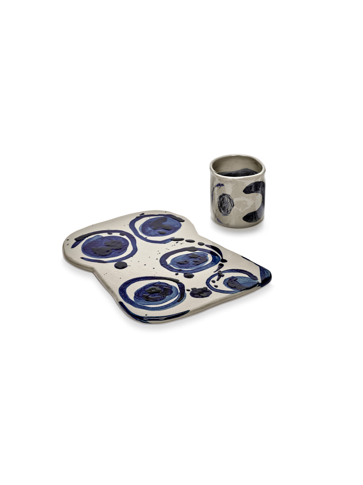 Sophia - Lot De 2 Plats De Service - Grès - Beige Bleu