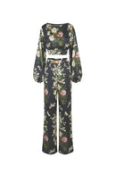 Pantalon Droit À Imprimé Pivoine Chinoise – Noir