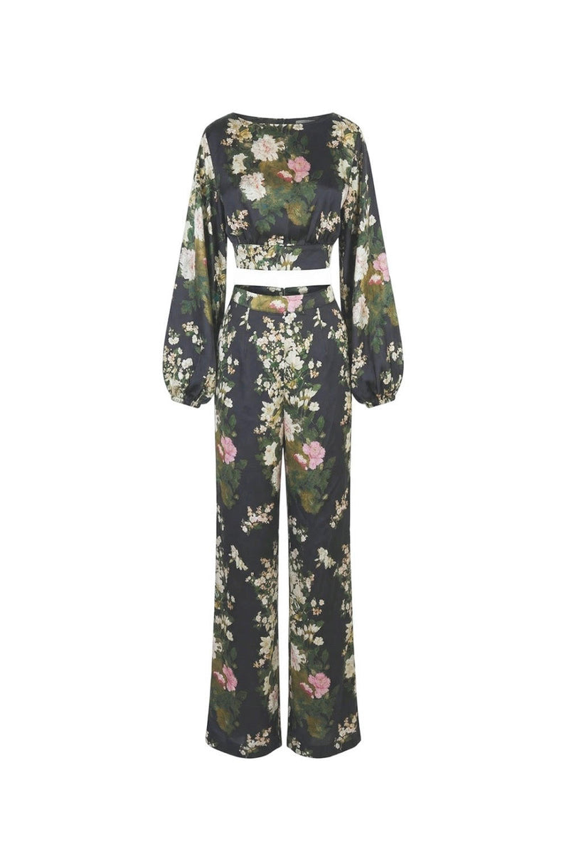 Haut En Satin À Imprimé Pivoine Chinoise – Noir