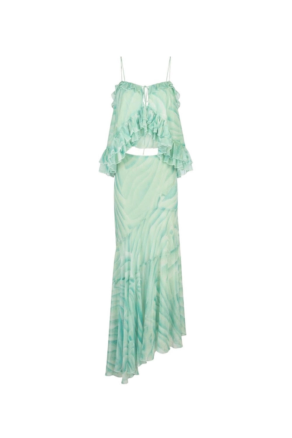 Top in chiffon con volant e stampa – Verde