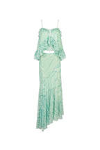 Top in chiffon con volant e stampa – Verde