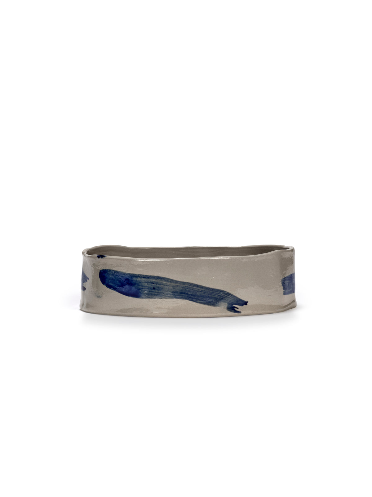 Sophia - Plat De Service Creux Ovale - Grès - Beige Bleu
