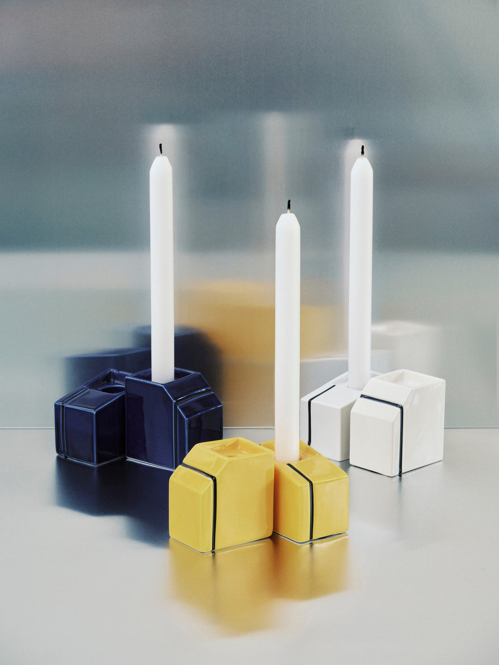Accessories Silos - Assortiment De 2 Bougeoirs - Porcelaine - Blanc