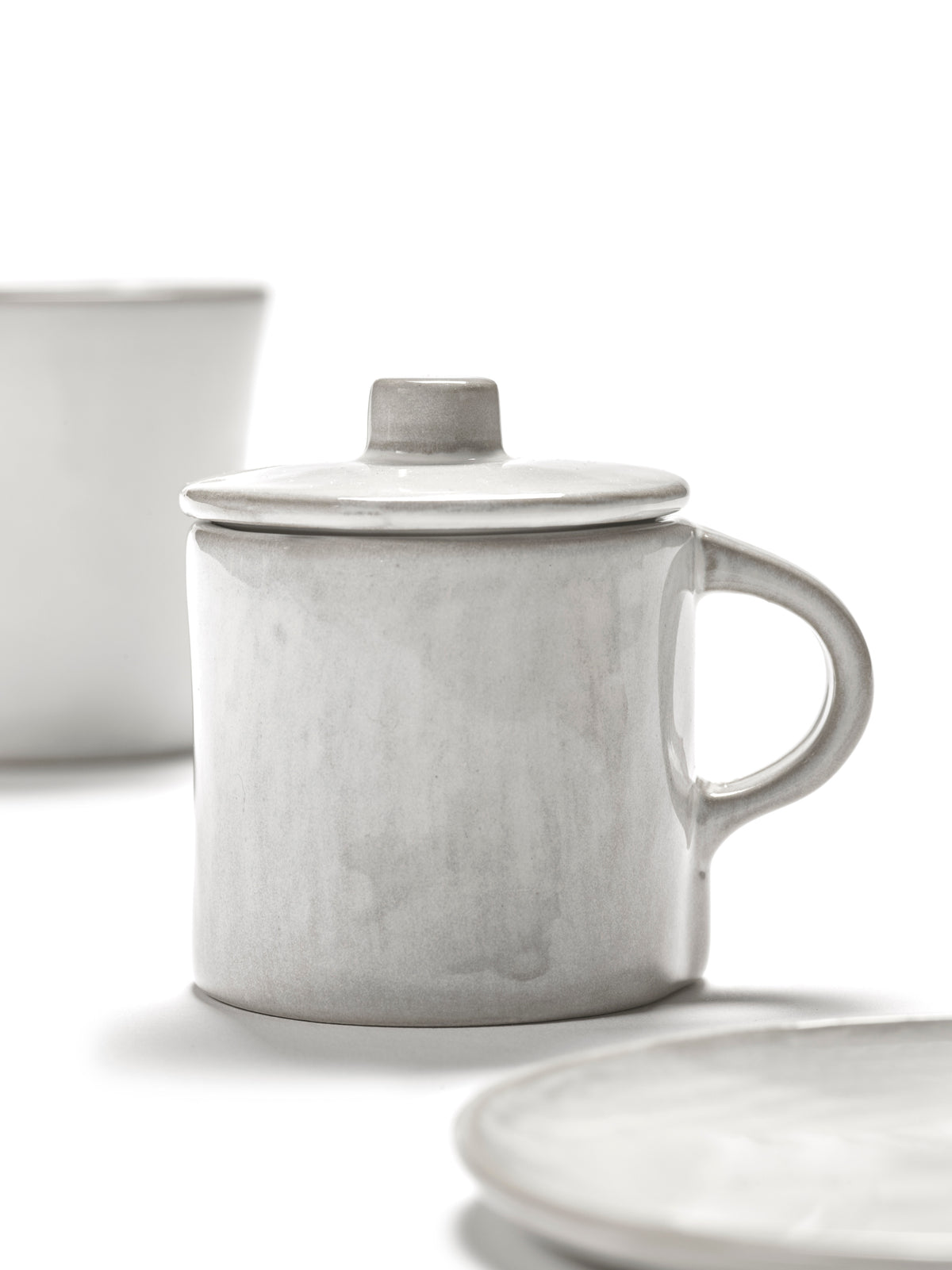 La Mère - Lot De 2 Tasses À Espresso + Couvercles - Grès - Blanc Cassé