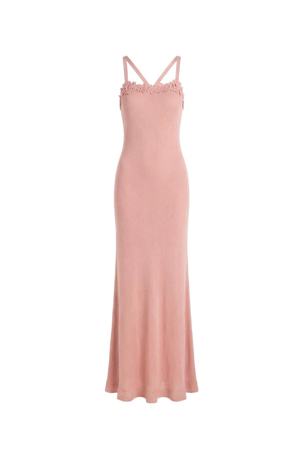 Vestido de Punto con Flores de Ganchillo – Rosa